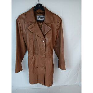 Wilsons Pelle Studio Brown Double-Breasted Leather Trench Coat With Belt L